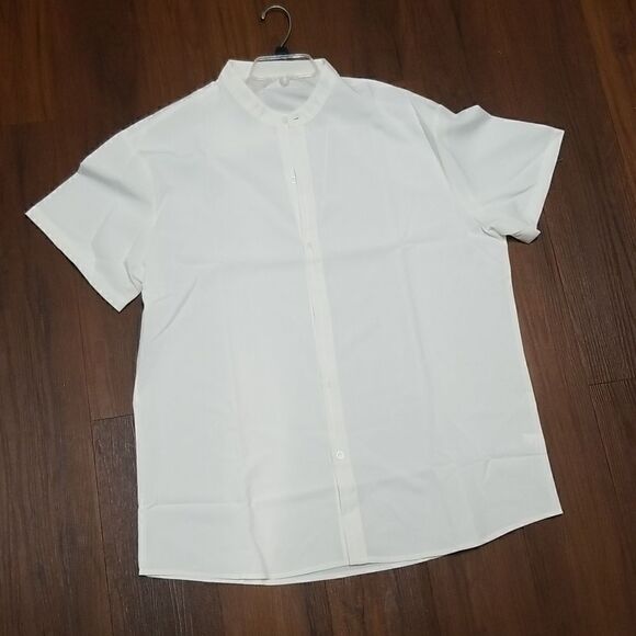 Men's Casual Solid Short Sleeve Button Up Stand Collar Shirt, Men's size 2XL - Picture 4 of 6
